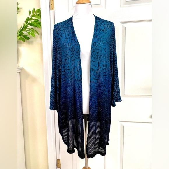 CATHERINES Plus 2X blue ombré opened front lightweight cardigans women’s animal - Picture 1 of 8